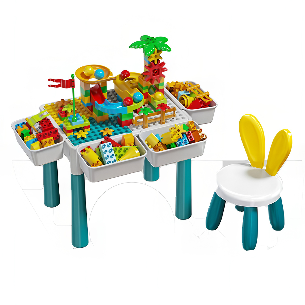 Small building block table with chair and 85 blocks
