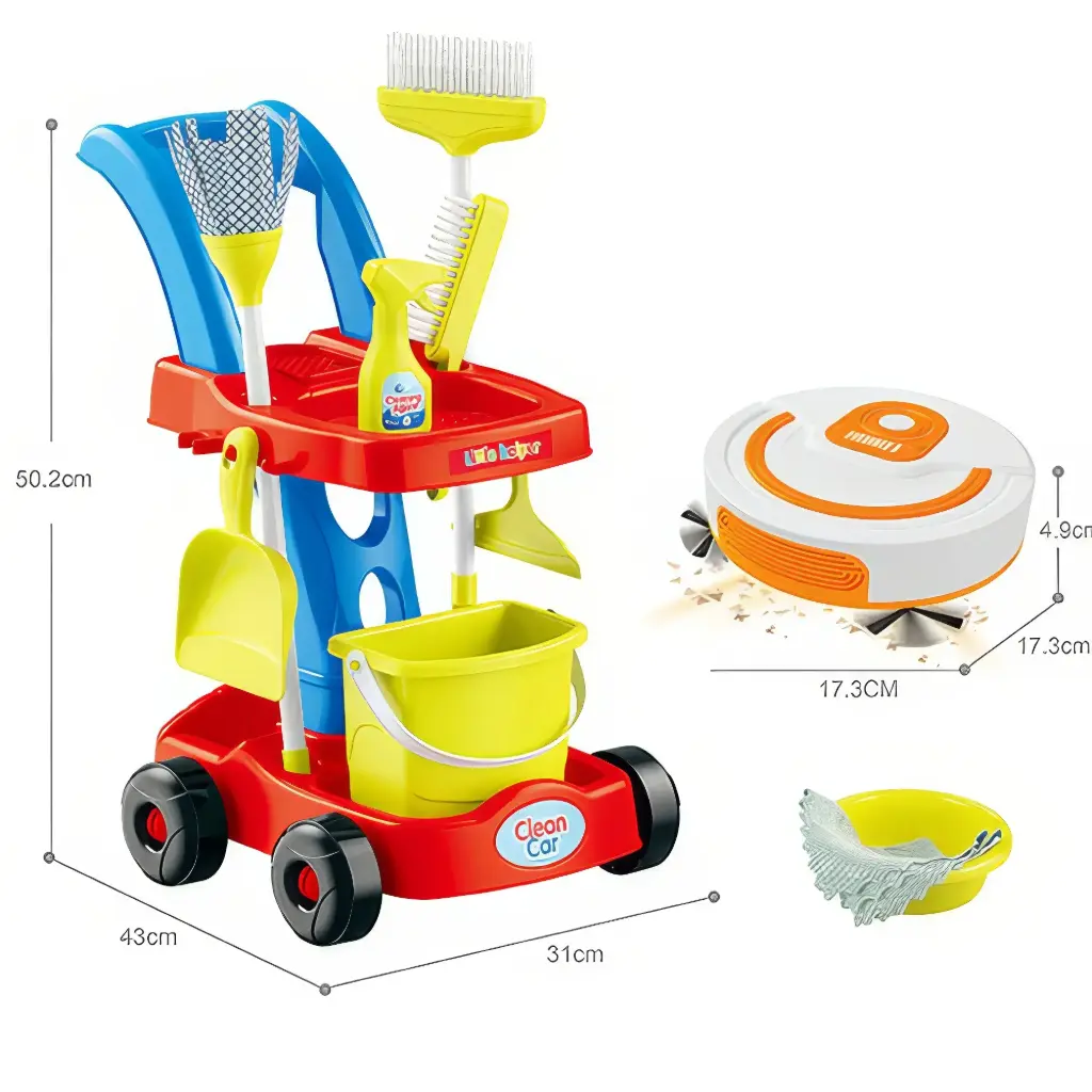Cleaning Trolley Play Set with Simulation Sweeper