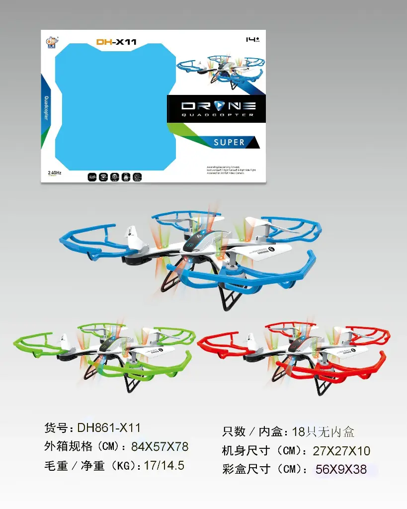 R/C Drône 2,4 GHz 4 Propeller, Lichter (mit 300000 Pixel Wi-Fi-Kamera)