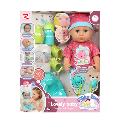 [6922] Poupon 25,5 cm avec sons , boit et fait pipi + accessoires