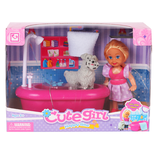 [K899-16] CUTE GIRL 9cm avec chien et baignoire